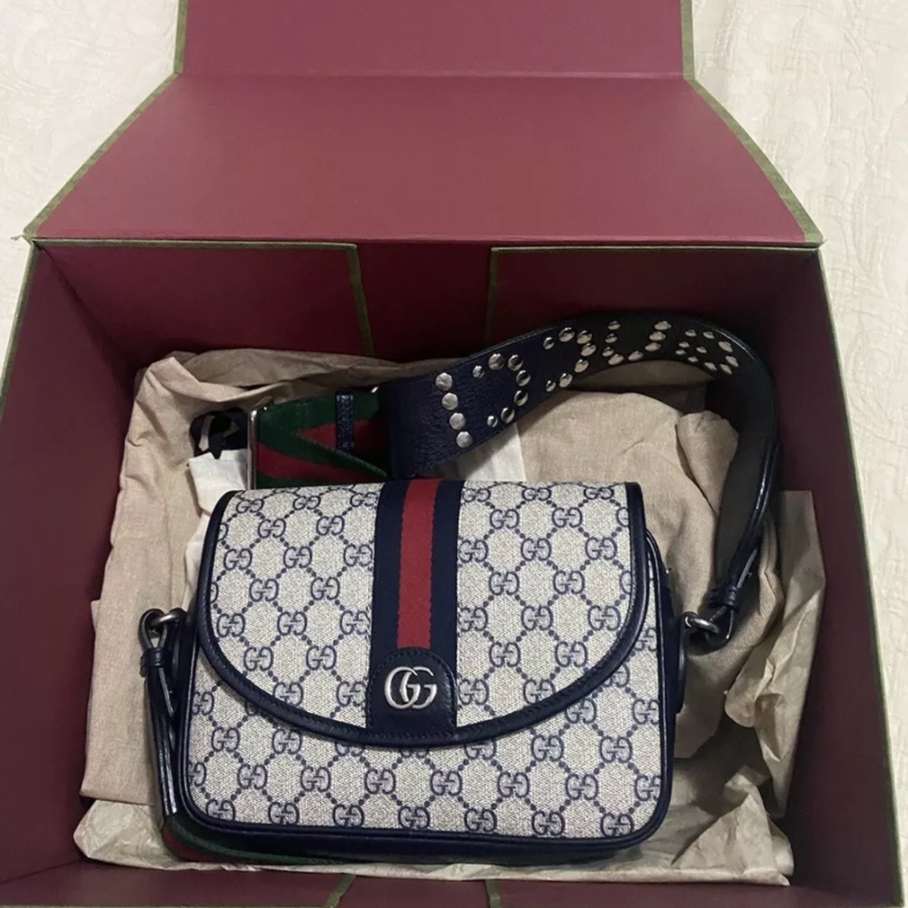 Gucci Ophidia Mini Gg Canvas & Leather Shoulder Bag Women's Navy